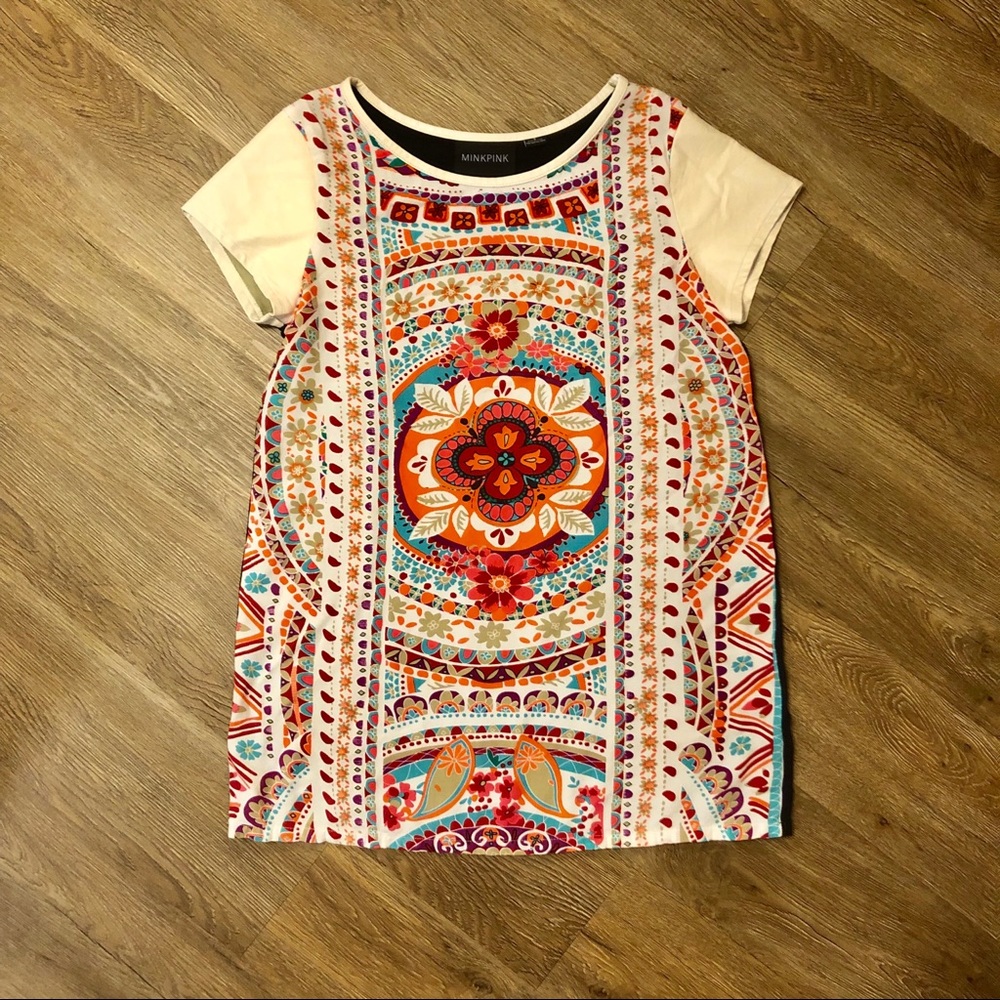 MINKPINK // T-shirt Dress w/ Faux Leather Sleeves